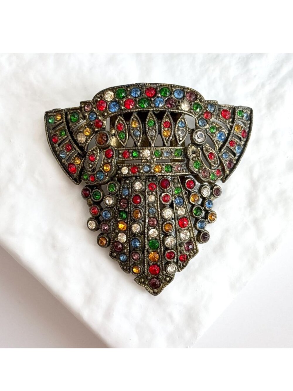 Art Deco Rainbow Fruit Salad Rhinestone Antique Vintage Dress Clip | Fur Clip